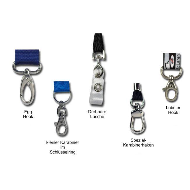 Verschiedene Befestigungen für Lanyards