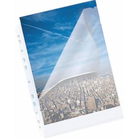 Prospekthülle DIN A4 aus transparentem PP, oben und links offen, mit Abheftrand