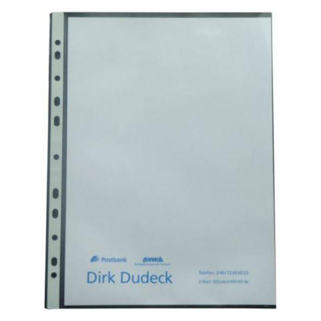 Prospekthülle DIN A4 aus transparentem PVC, oben offen, mit Abheftrand