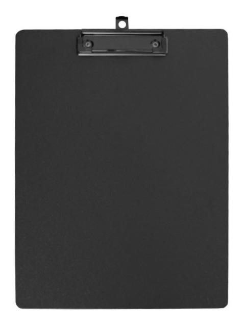 Klemmbrett A4 aus unzerbrechlichem Polyfoam in schwarz, mit Klemmmechanik und Aufhängeöse