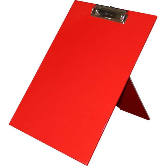 Klemmbrett mit Aufstellfunktion aus Graupappe mit Papier kaschiert, in rot