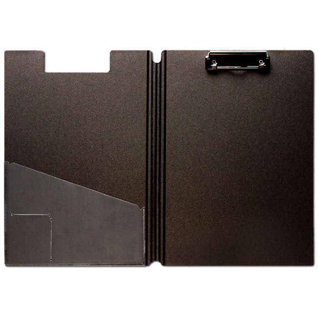 Klemmmappe A4 aus Polyfoam in schwarz mit horizontaler Klappenöffnung, aufgeschlagen