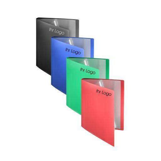 Sichtbücher aus PP in den Farben rot, grün, blau und schwarz