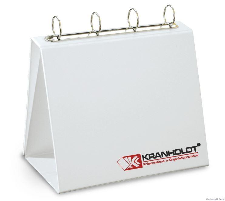 weißes Tischflipchart aus PVC mit 4er Rundringmechanik und Druck